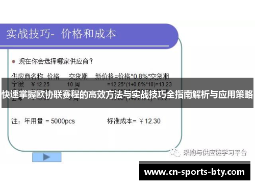 快速掌握欧协联赛程的高效方法与实战技巧全指南解析与应用策略